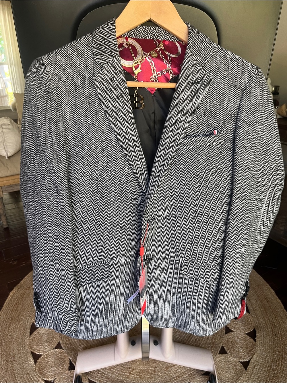 Boys Elite Balleh Herringbone Gray Blazer with Patterned Lining